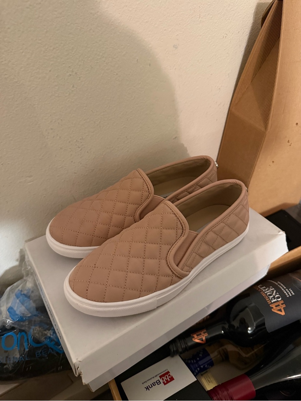 Steve Madden Quilted Slip-On Sneakers in Taupe